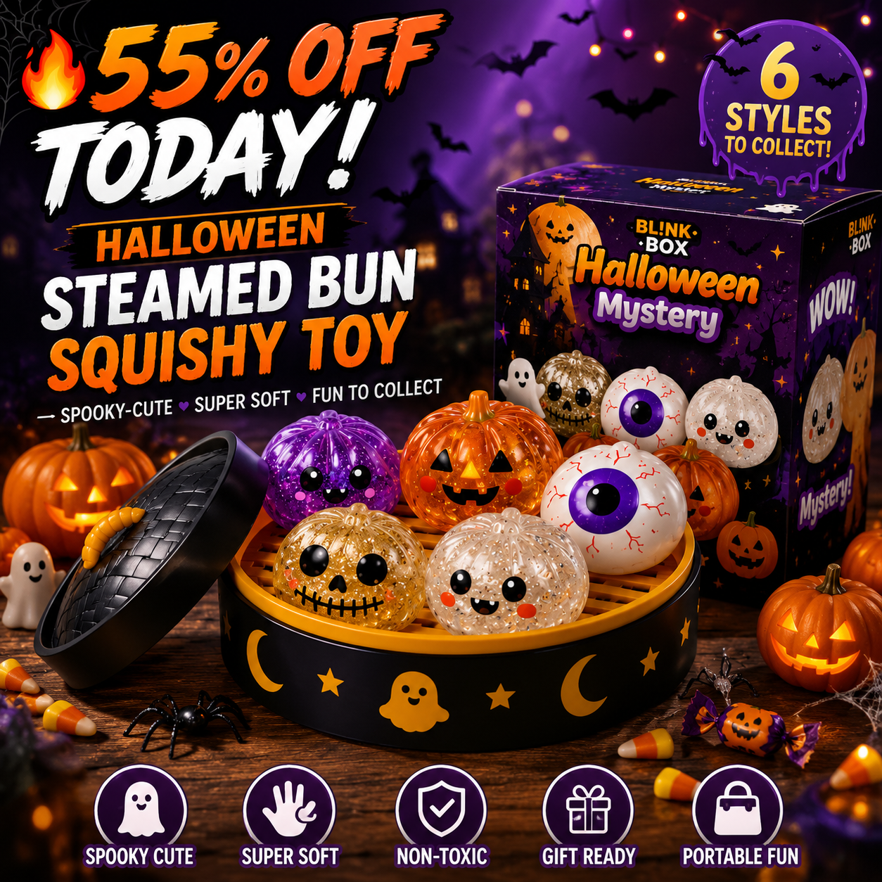 🔥70% OFF TODAY 🎃Halloween Steamed Bun Squishy Mystery Box Toy